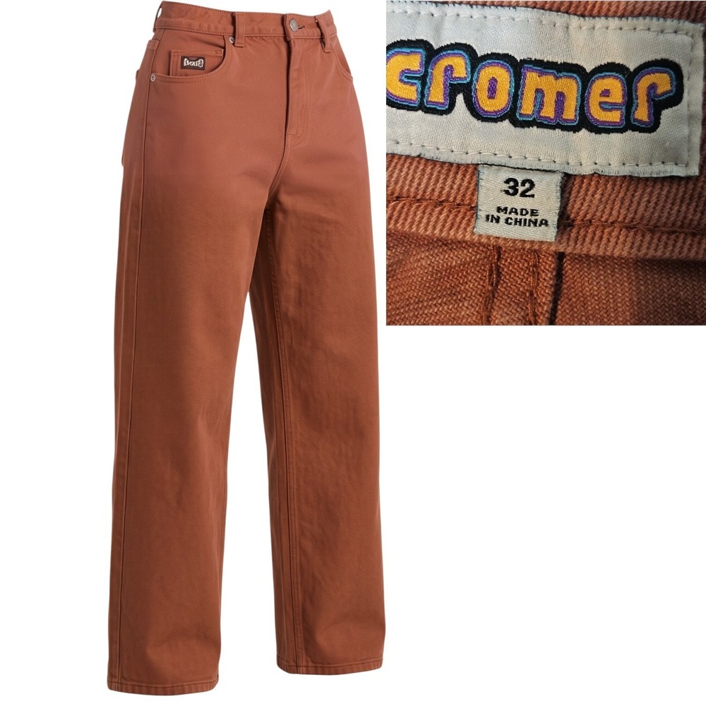 Cromer Huf. Pant Black Denim Jeans Pants Baggy Tapered Size 30 Retro 100% Cotton